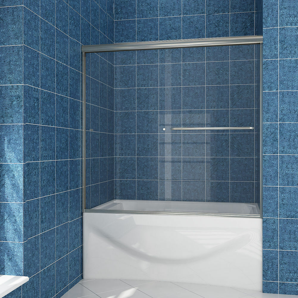 SUNNY Semi-Frameless Bathtub Shower Door Bypass Sliding 60" x 57" Brushed Nickel gallery