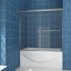 SUNNY Semi-Frameless Bathtub Shower Door Bypass Sliding 60″ x 57″ Brushed Nickel