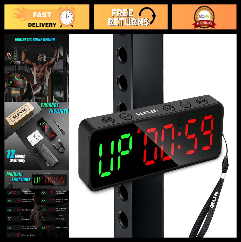 Large LED Gym Timer Clock - Magnetic Stopwatch for Workout & Interval Training