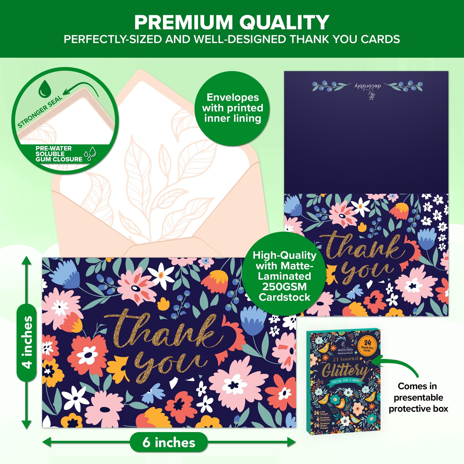Decorably 24 Pack Glittery 6x4in Assorted Thank You Cards 6x4 inches, Glitter gallery