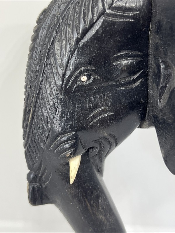 Hand Carved 12 Inch Black Elephant Head Wooden Wall Hanging Sculpture Safari Art gallery