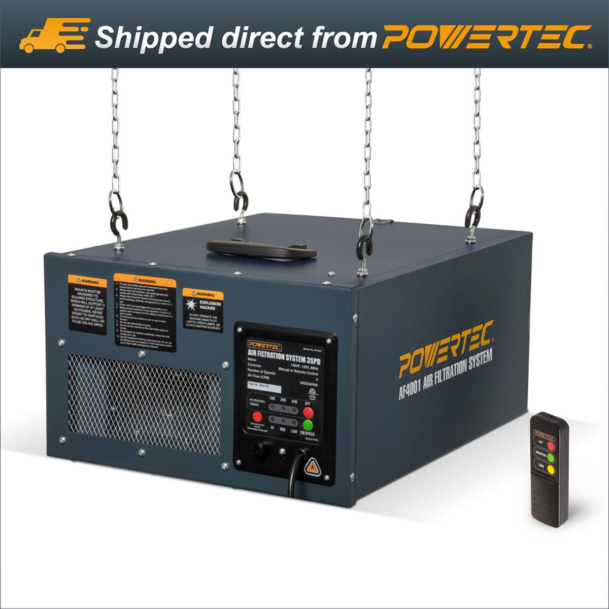 POWERTEC AF4001 Remote Controlled 3-Speed Air Filtration System (300/350/400CFM) gallery