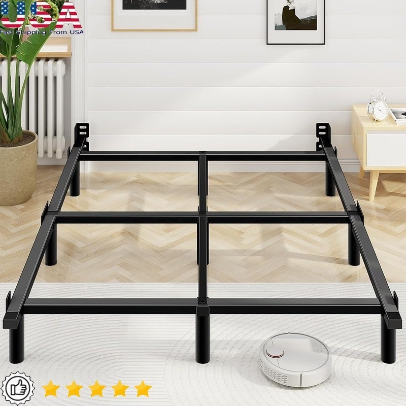 Heavy Duty Metal Bed Frame Adjustable Length Squeak Resistant Easy Assembly King