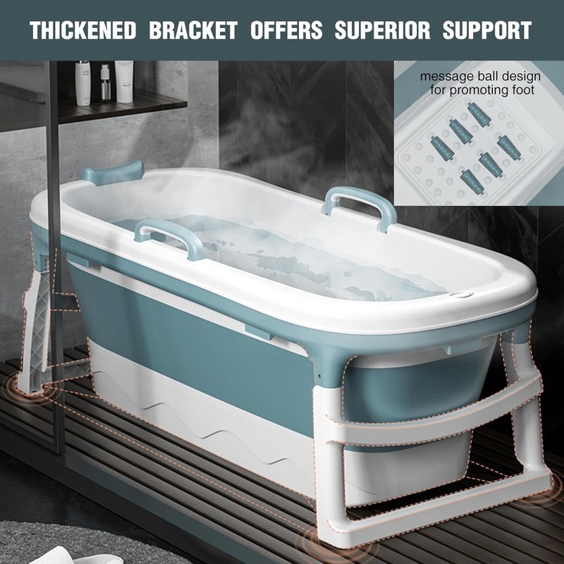 54'' Portable Collapsibe Soaking Tub for Adult, Large Folable Bathtub with Lids gallery