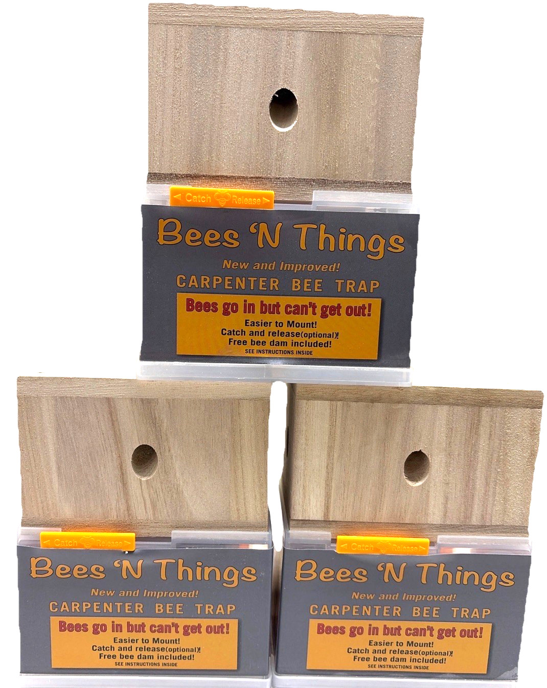 Bees N Things Carpenter Bee Trap Lot of 3 Wooden Outdoor Bee Catchers gallery