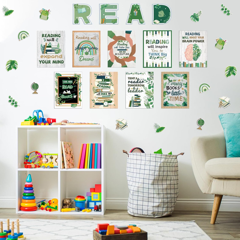 45 PCS Reading Bulletin Board Sets Eucalyptus Classroom Decor Bulletin Board Pos gallery