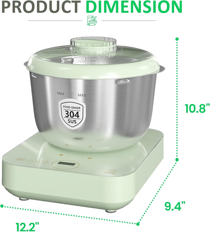 5.2QT Electric Dough Maker with Weighing & Fermentation, Stainless Steel Bowl gallery