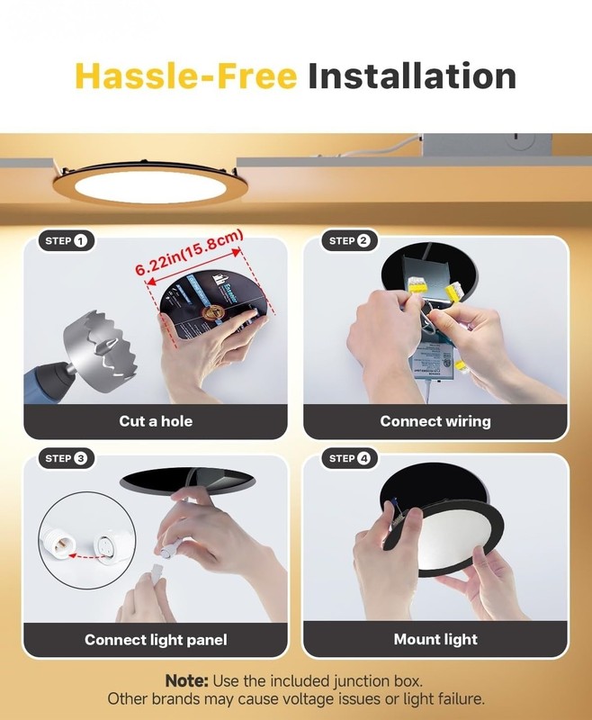 6 Inch 5CCT LED Recessed Ceiling Dimmable Light with Junction Box 2700K-5000K gallery
