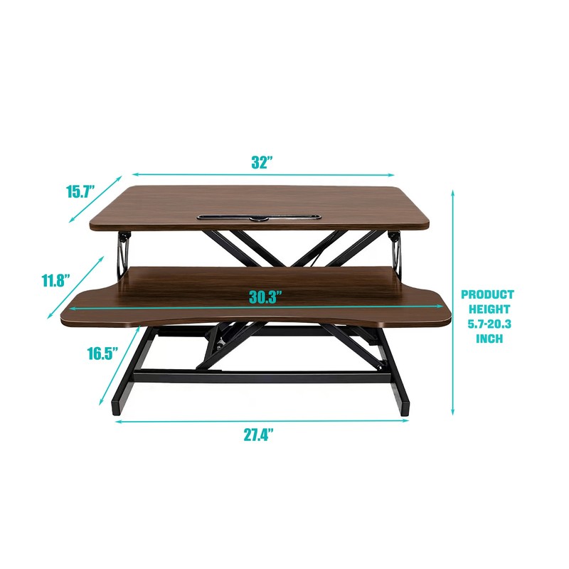 Walnut 32 Inch Desk Converter Height Adjustable Sit to Stand Riser Laptop Desk gallery