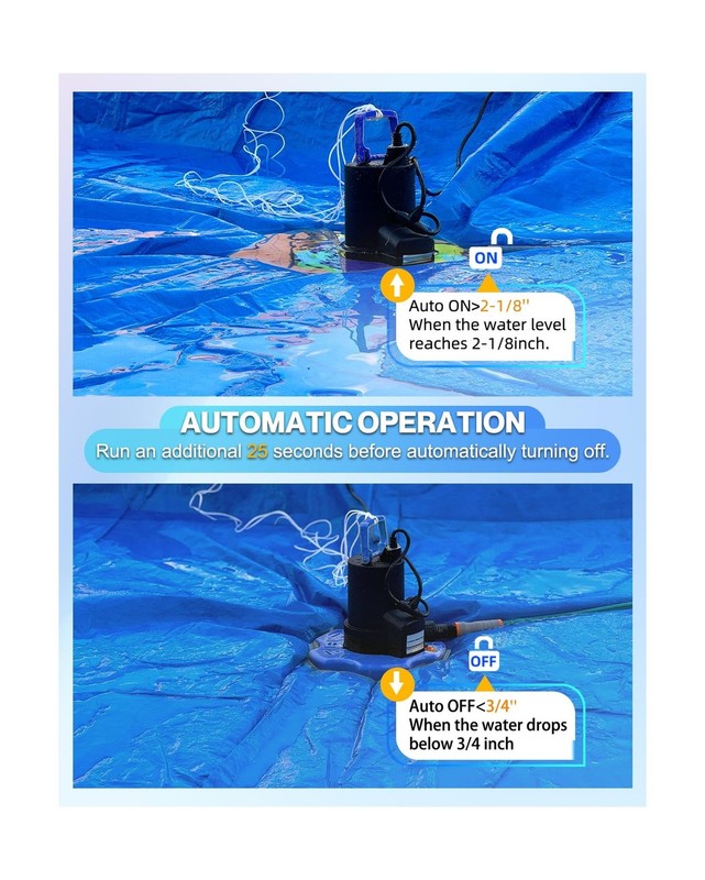 Automatic Pool Cover Pump - 1 HP 5000 GPH Submersible Water Pump with Check V... gallery