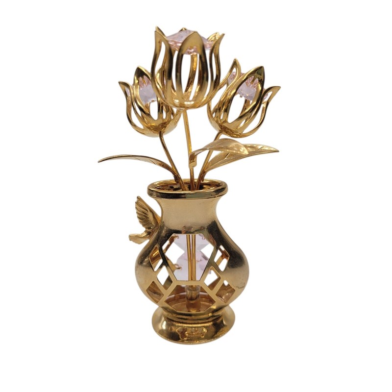 Matashi 24K Gold Plated Hummingbird Tulip Vase Crystal Flower Figurine Symbol gallery