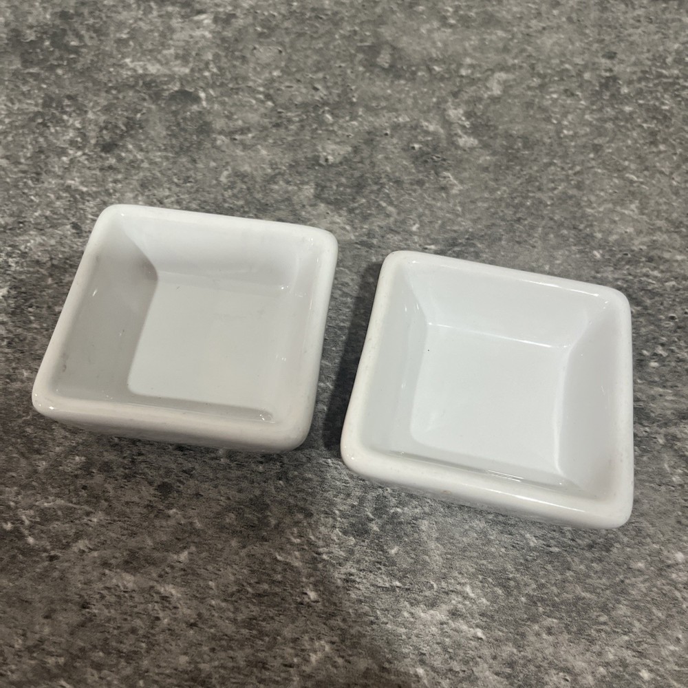 PAMPERED CHEF SIMPLE ADDITIONS PETITE SQUARES 1990 WHITE SET OF 2 - 2.5 INCH