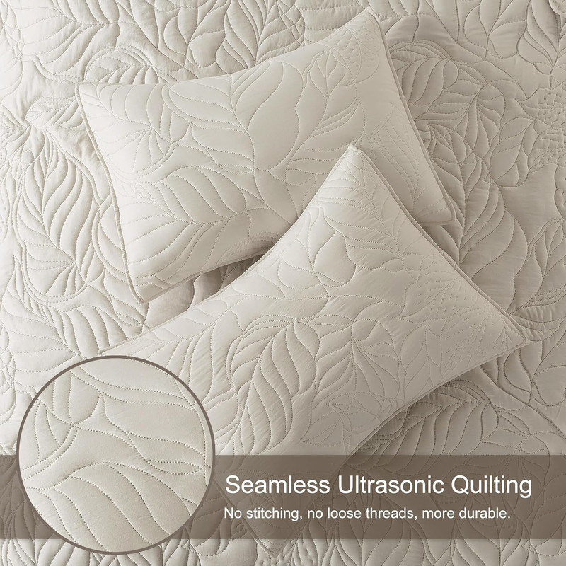 Beige King Size Quilt Set, Neutral Soft Lightweight Bedspread, Farmhouse Rustic gallery