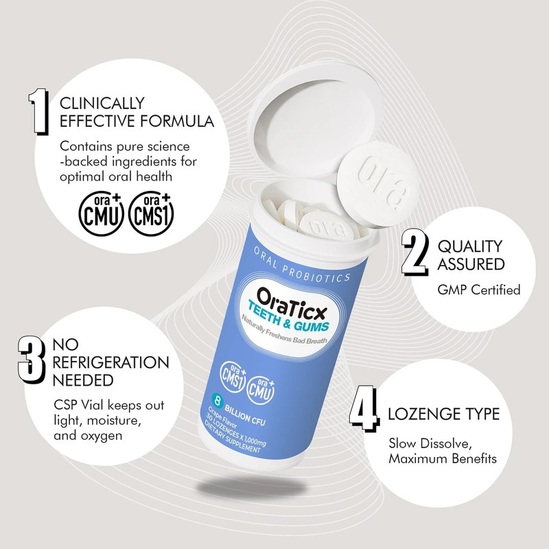 OraTicx Oral Probiotic 8B CFU Grape Teeth & Gums Fresh Breath 30 Lozenges gallery