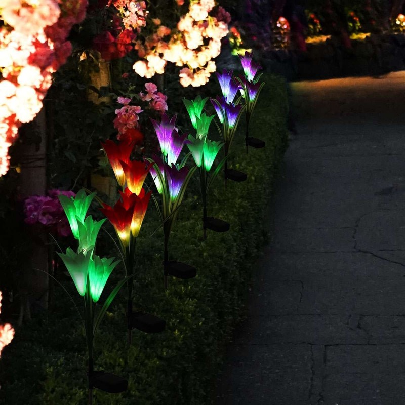 2 Packs Solar Power Lily Flower Lights Outdoor Garden Landscape Yard Lamp Decor gallery