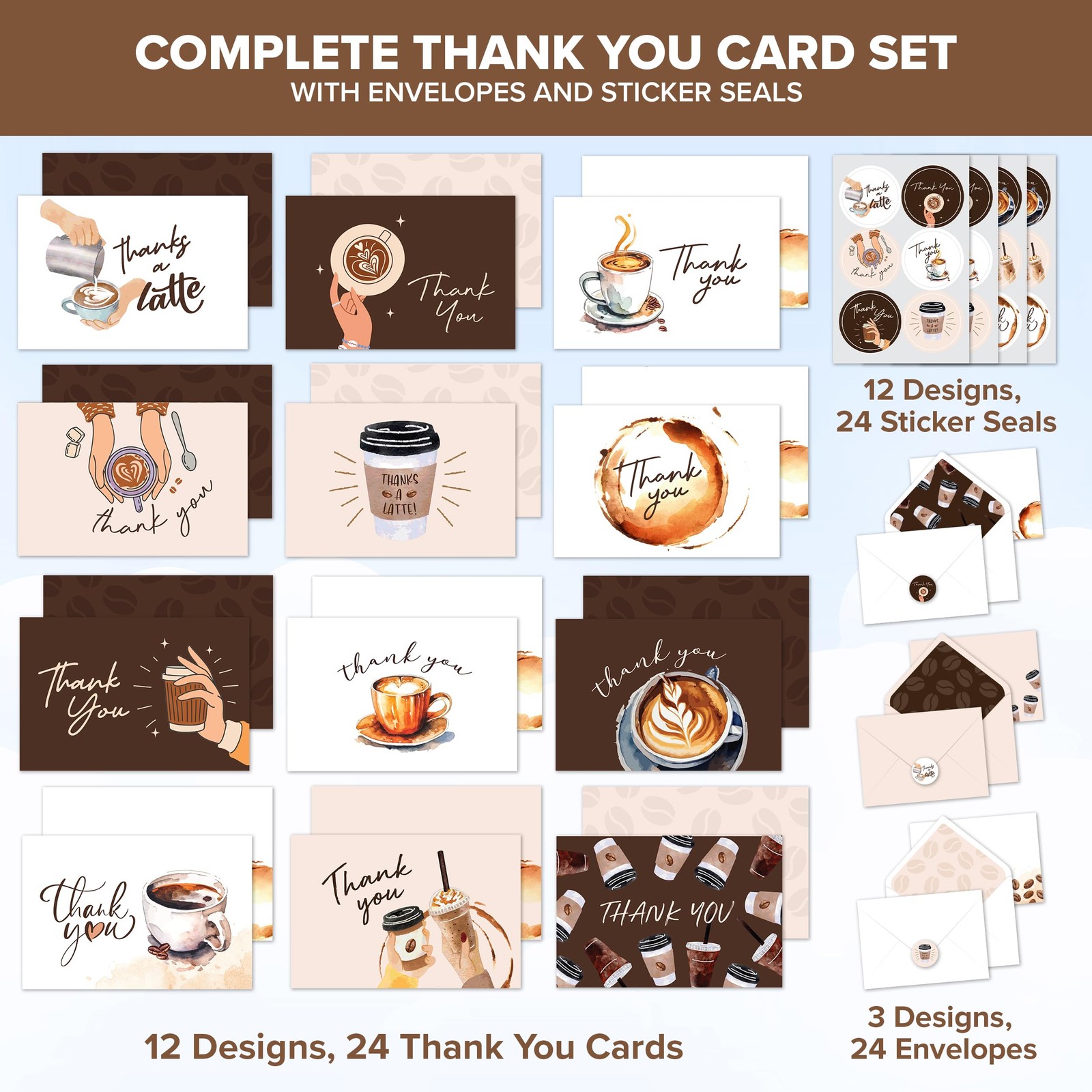 Decorably 24 Pack 6x4in Coffee Thank You Cards with 6x4 inches, gallery