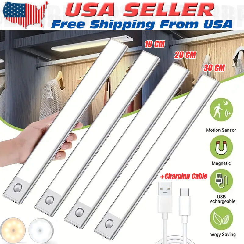 LED Motion Sensor Under Cabinet Closet Light USB Rechargeable Kitchen Lamp Strip gallery