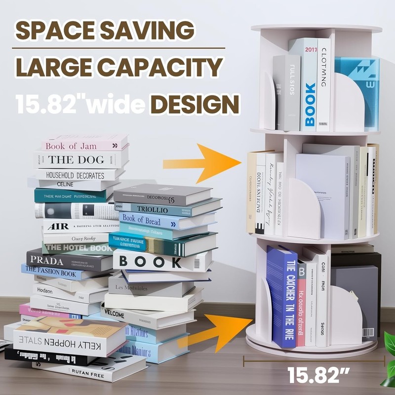 Space-Saving 360° Rotating Bookcase - Waterproof White Storage for Home & Office gallery