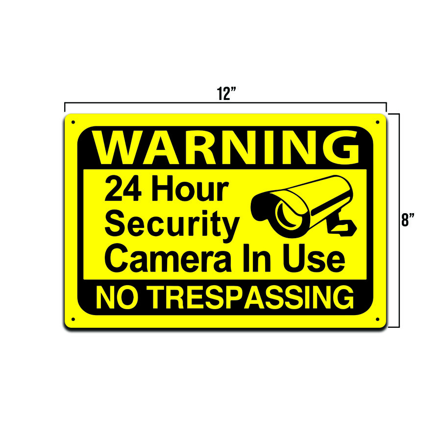 Yellow Warning 24 Hour Video Surveillance No Trespassing Home Security CCTV Sign gallery