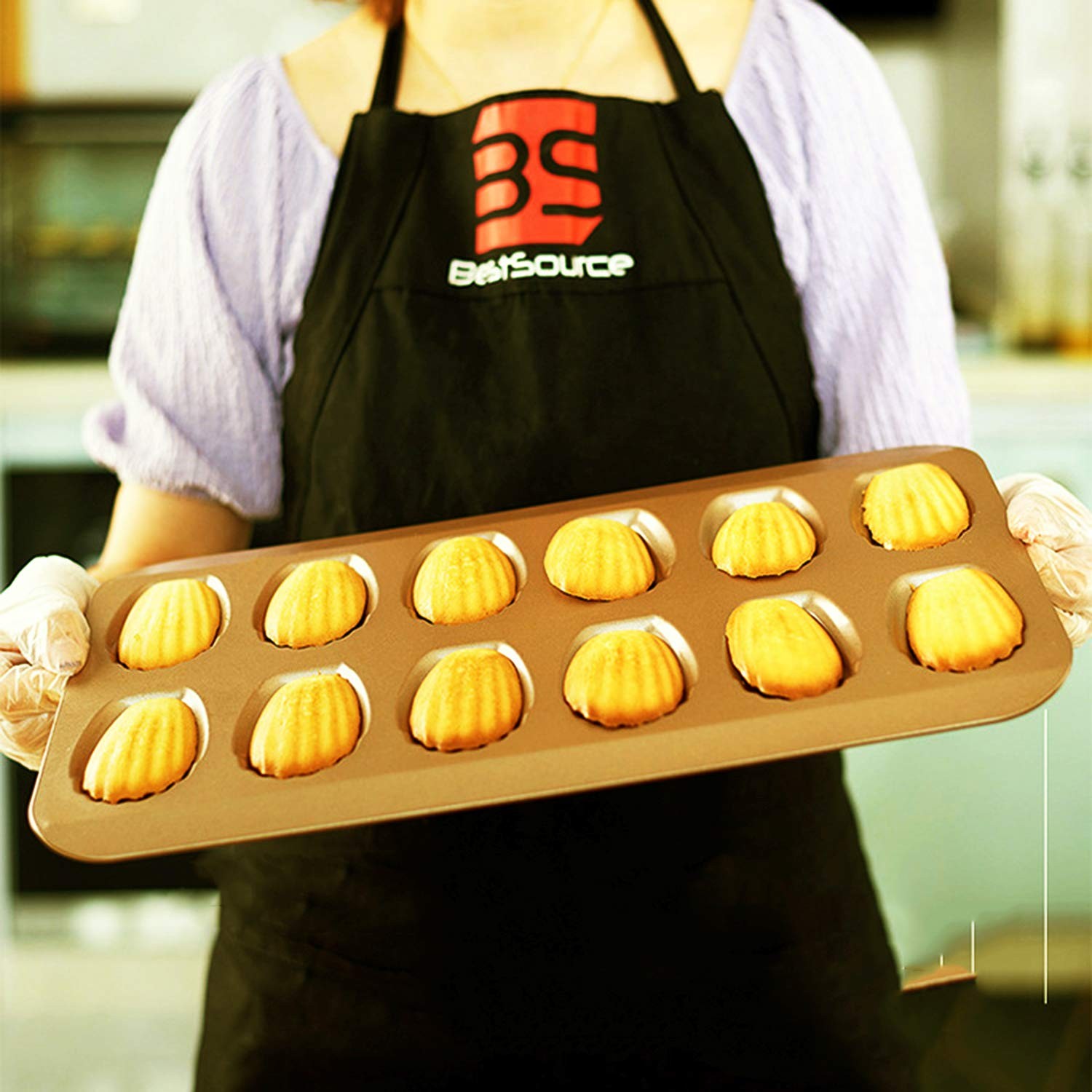 12 Cup Nonstick Madeleine Pan Shell Shape Baking Mold Tray Golden gallery