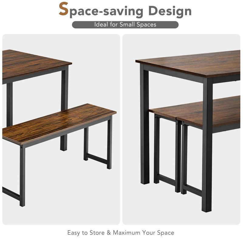 Topbuy 3pcs Dining Table Set for 4 Modern Industrial Counter Height Kitchen gallery