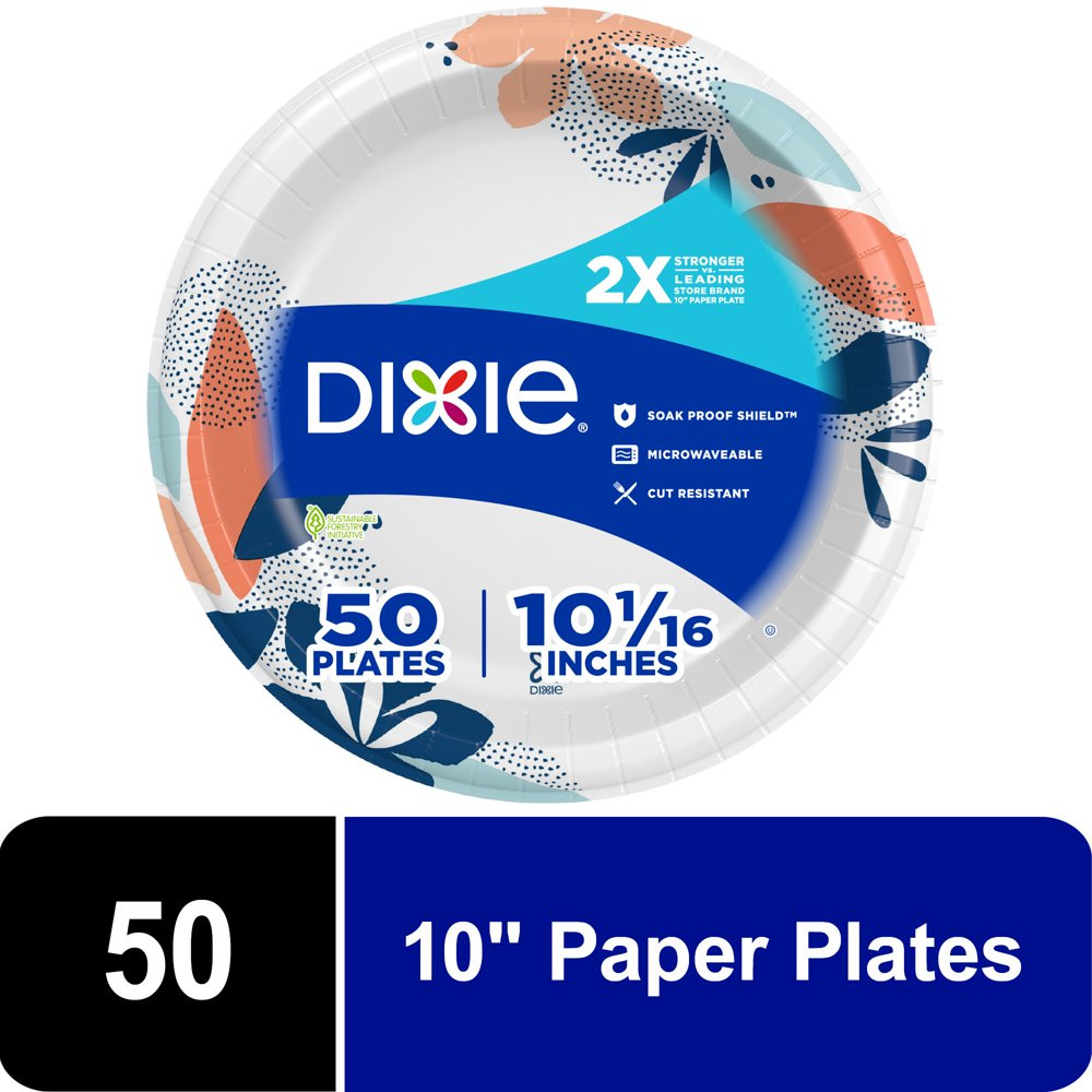 Dixie Disposable Paper Plates, Multicolor, 10 In, 50 Count gallery