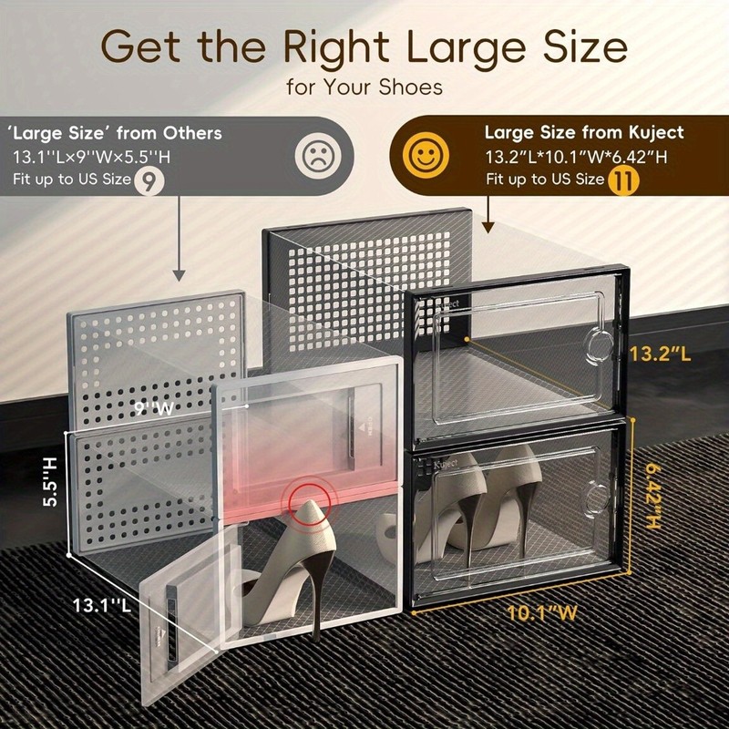 Large Shoe Storage Boxes Organizers Clear Plastic 6 Pack, Shoe Rack Holder US gallery