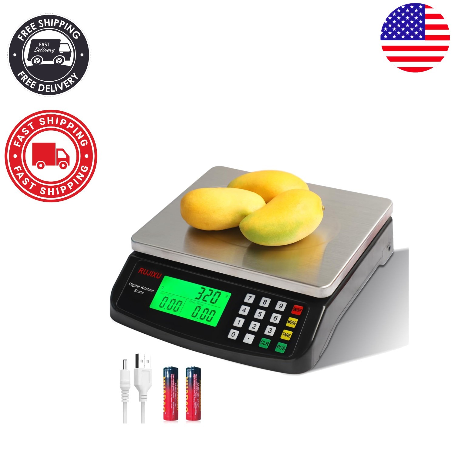 High Capacity Digital Kitchen Scale 30kg/66lb - Backlit LCD for Easy Readability gallery