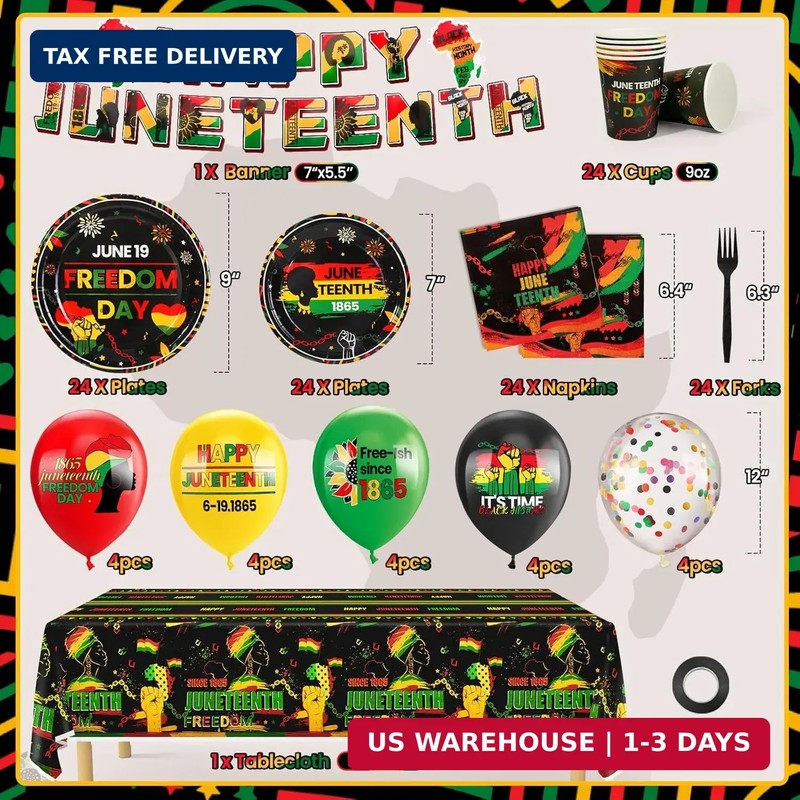Happy Juneteenth Decorations, Juneteenth Party Supplies, Disposable Tableware Se gallery