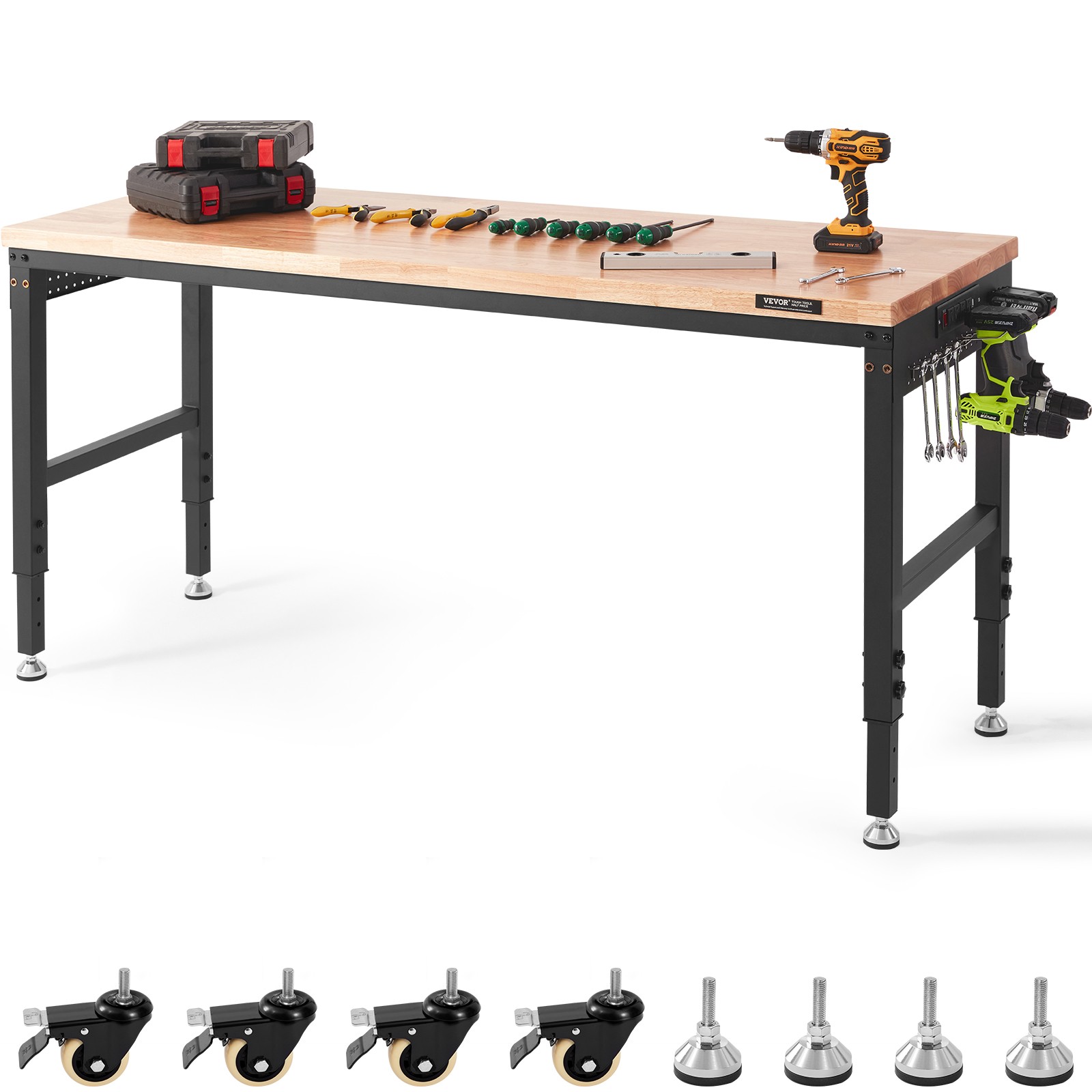 VEVOR Adjustable Height Workbench 72"L x 25"W Work Bench Table w/ Power Outlets gallery