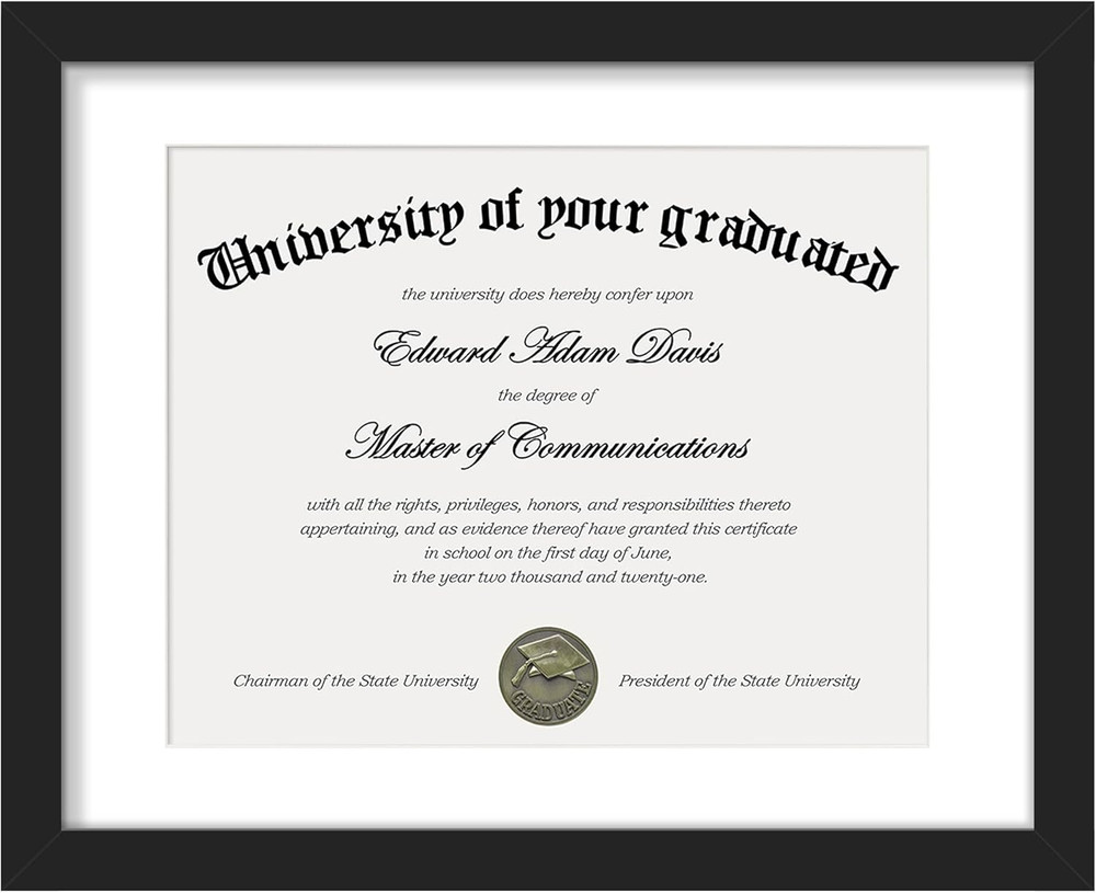 11x14 Diploma Frame with Clear Plexiglass, Displays 8.5 x 11 Certifica