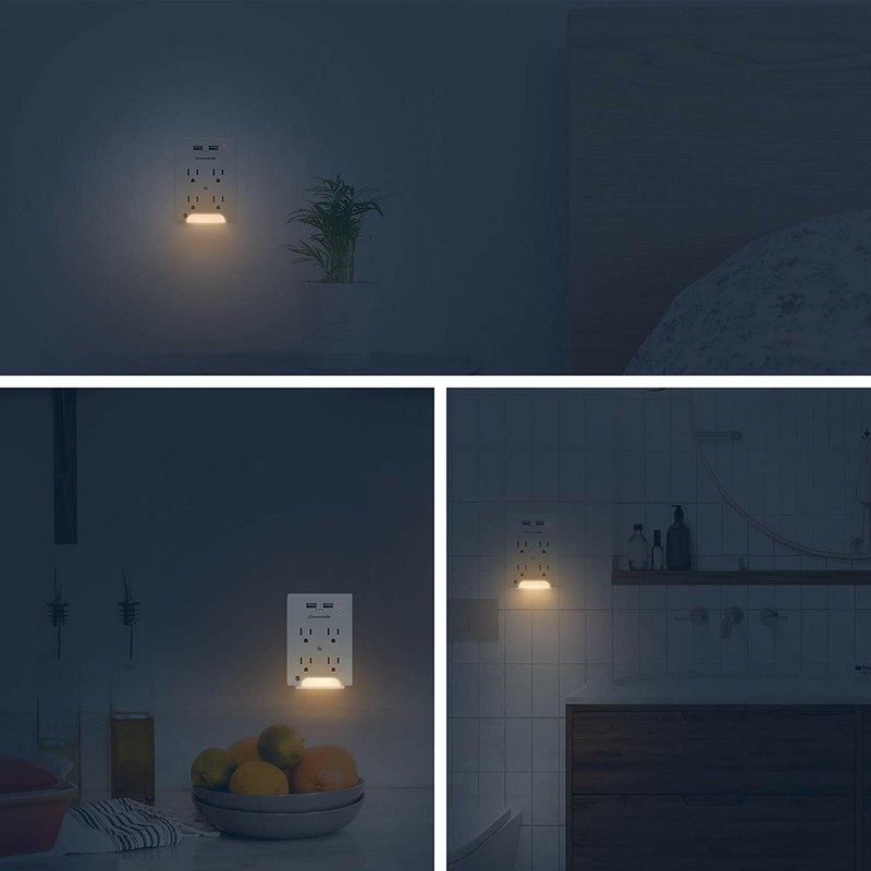 DEWENWILS Wall Plug Outlet Adapter with 2 USB Ports Light Sensor Night Light gallery
