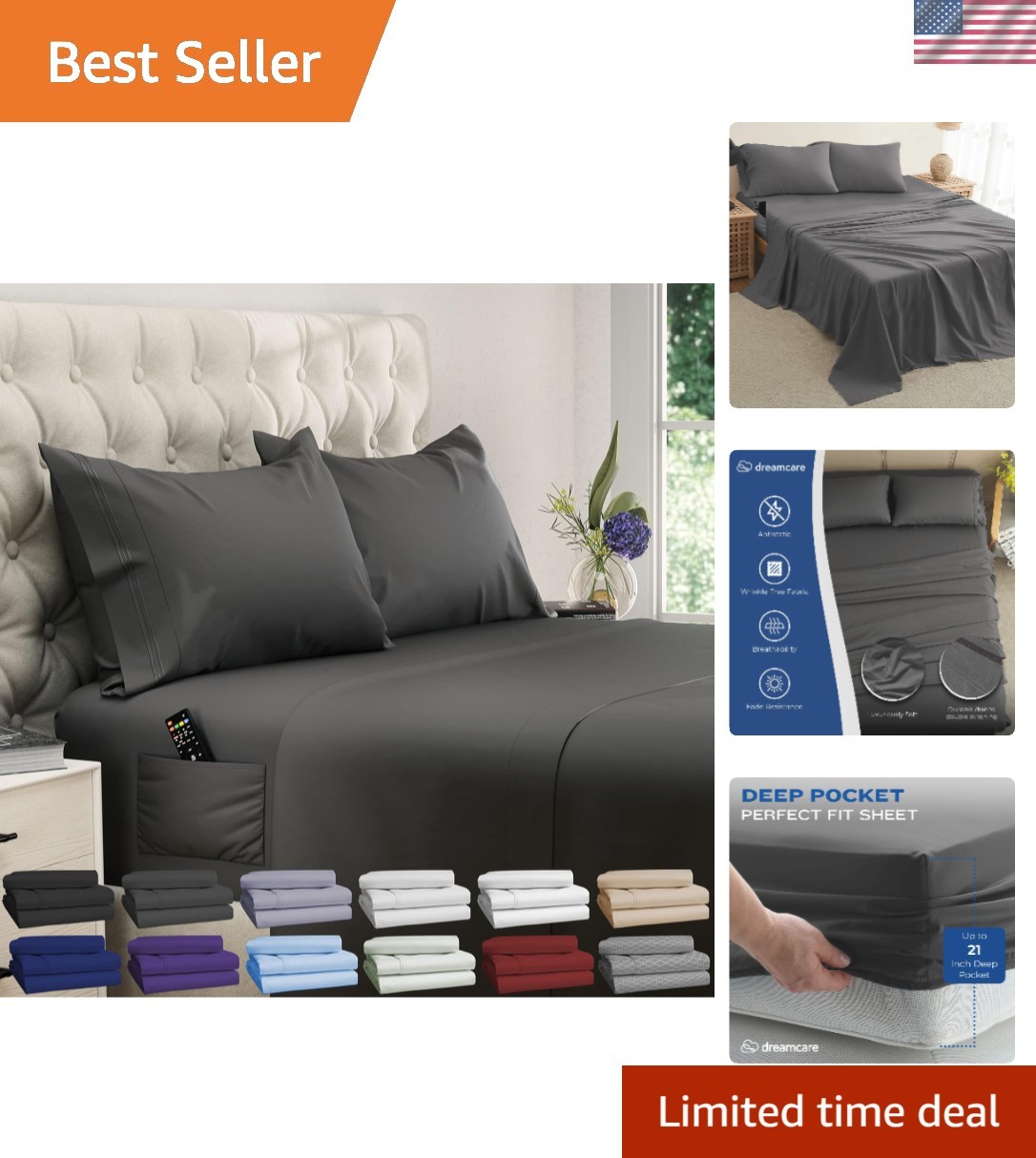 Queen Sheet Set - 4 pcs Breathable Cooling Sheets - up to 21" Extra Deep Pock... gallery
