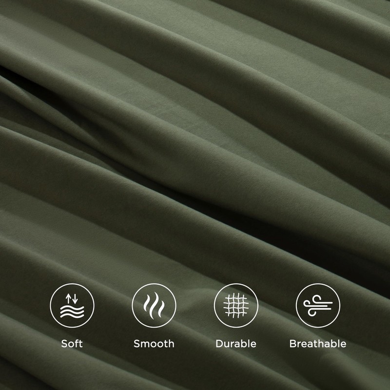 Queen Sheet Set 4 Pieces, Dark Olive Green Super Soft Sheets for Queen Size B... gallery