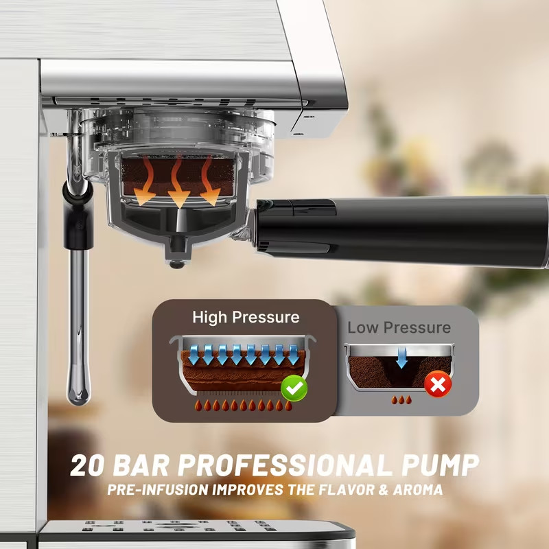 20 Bar Compact Espresso Machine with Milk Frother & 34oz Removable Water Tank gallery