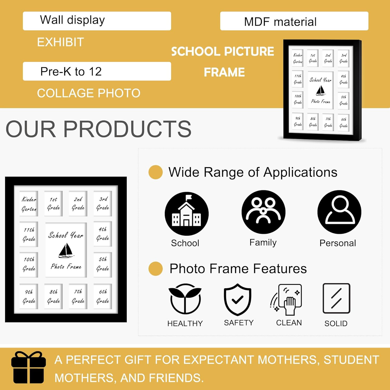 12x16 School Year Picture Frame K-12 Displays One 5x7 Photo and Twelve 2.5x3.... gallery