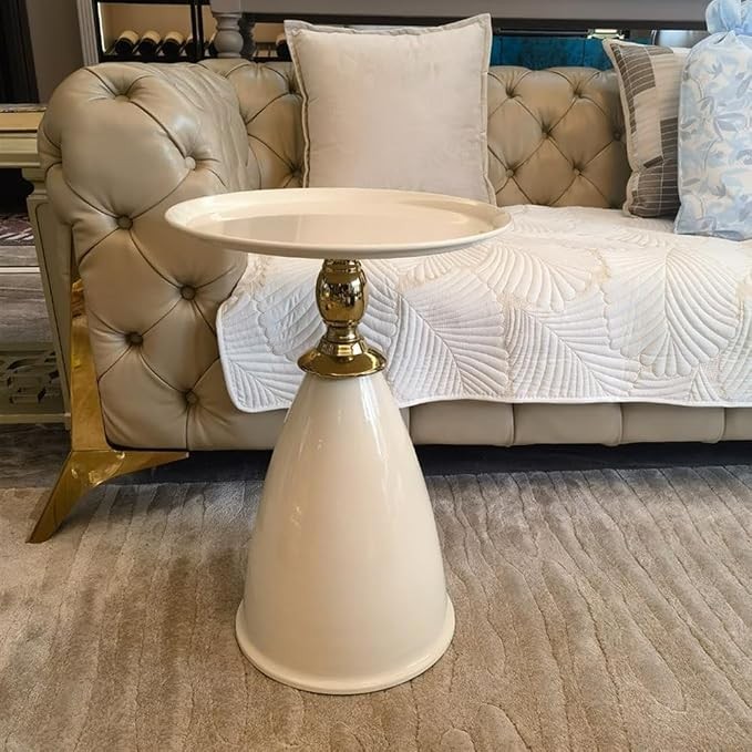 Small Round Pedestal Table Metal Side End Table Vintage Matte Coffee Drink Table gallery