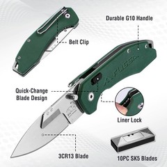 FLISSA Replaceable Blade Folding Knife 3-in-1 Pocket Hunting Knives G10 Handle