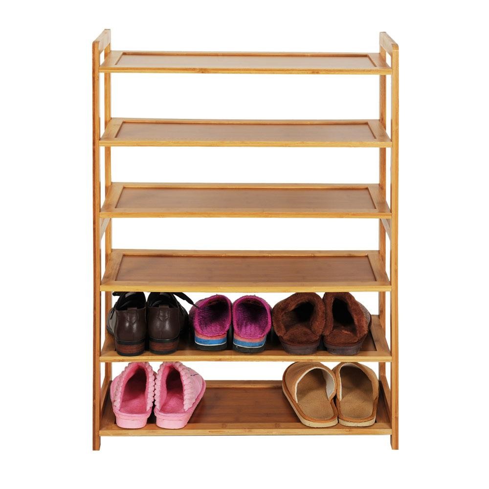 6 Tier Shoe Rack Entryway Shoe Shelf Holder Storage Organizer Wood Color gallery