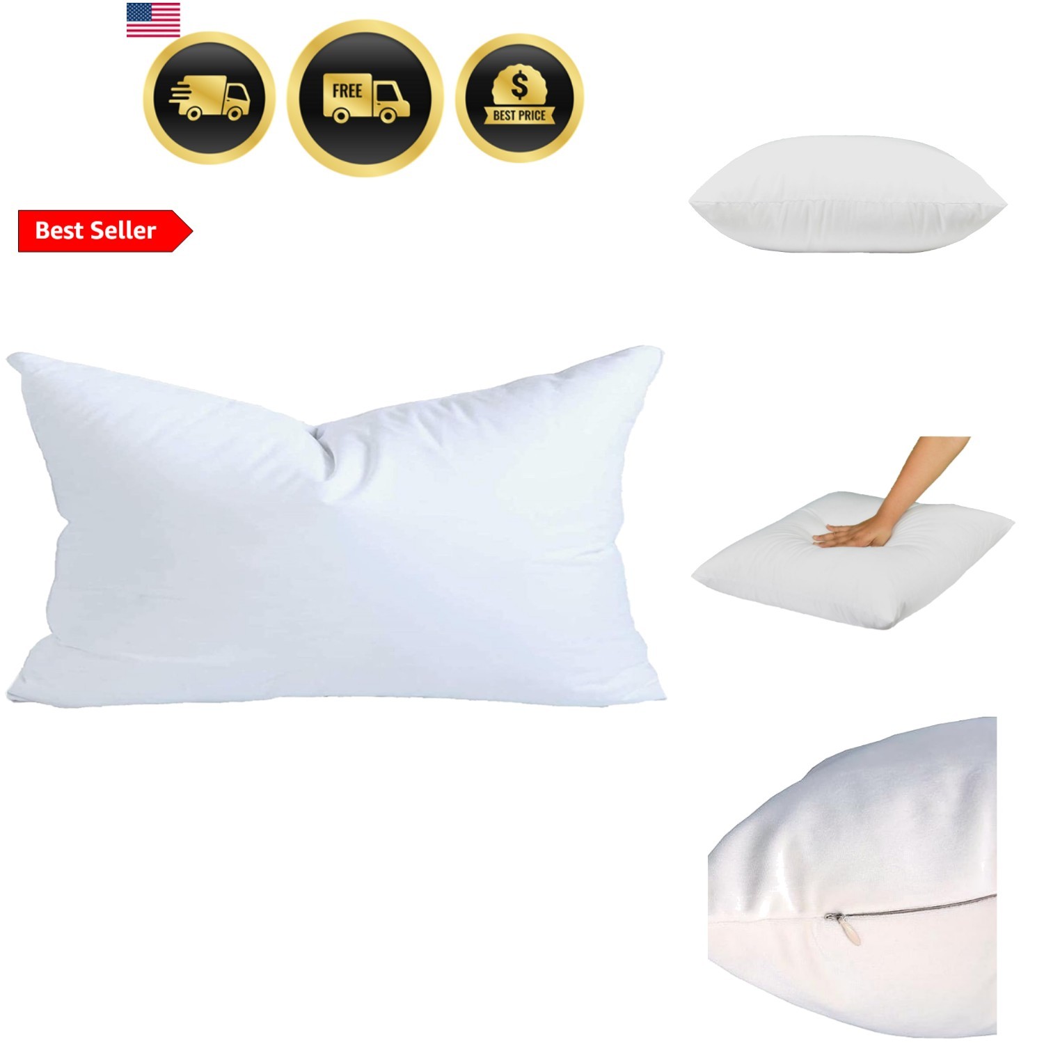 12x20 Inch Synthetic Down Alternative Rectangle Pillow Insert Form Stuffer fo... gallery