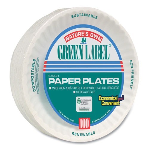 AJM Packaging Corporation White Paper Plates, 6" dia, 100/Pack, 10 Packs/Carton gallery
