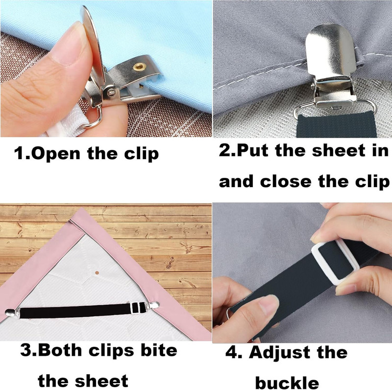 10 pcs Adjustable Bed Sheet Straps Clips Elastic Fitted Holder White 14-47 Inch gallery