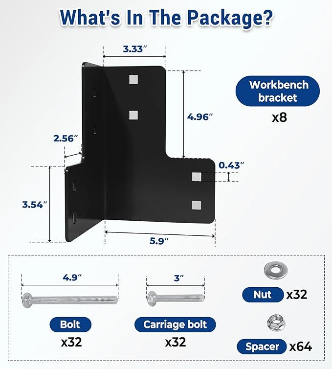 Heavy Duty Workbench Bracket Kit - 8 PCS 4mm/5mm Garage Legs for DIY Shop Table gallery