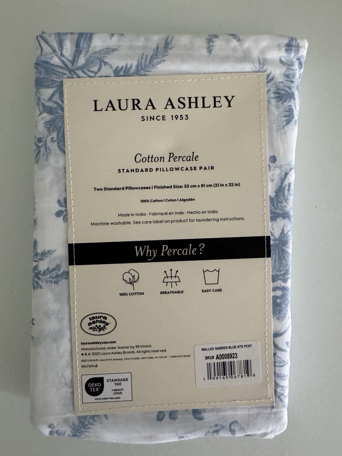 Laura Ashley Standard Queen Pillowcases 2 Pc 100% Cotton Percale Blue Flowers gallery
