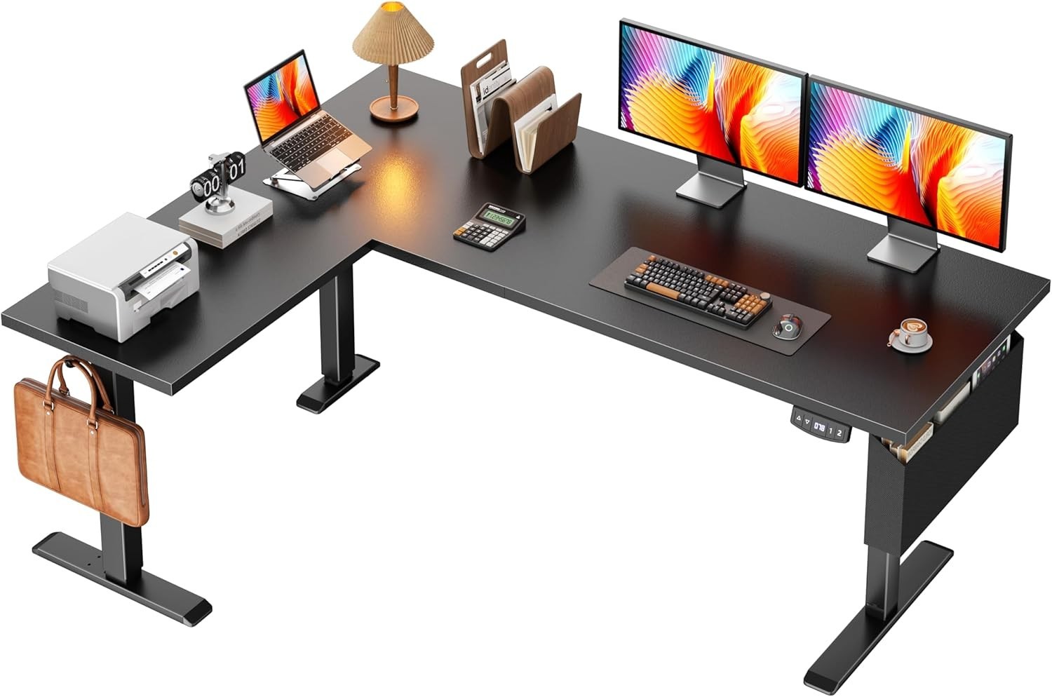 L Shaped Electric Standing Desk 63 Inch Adjustable Height Sit to Stand Corner gallery