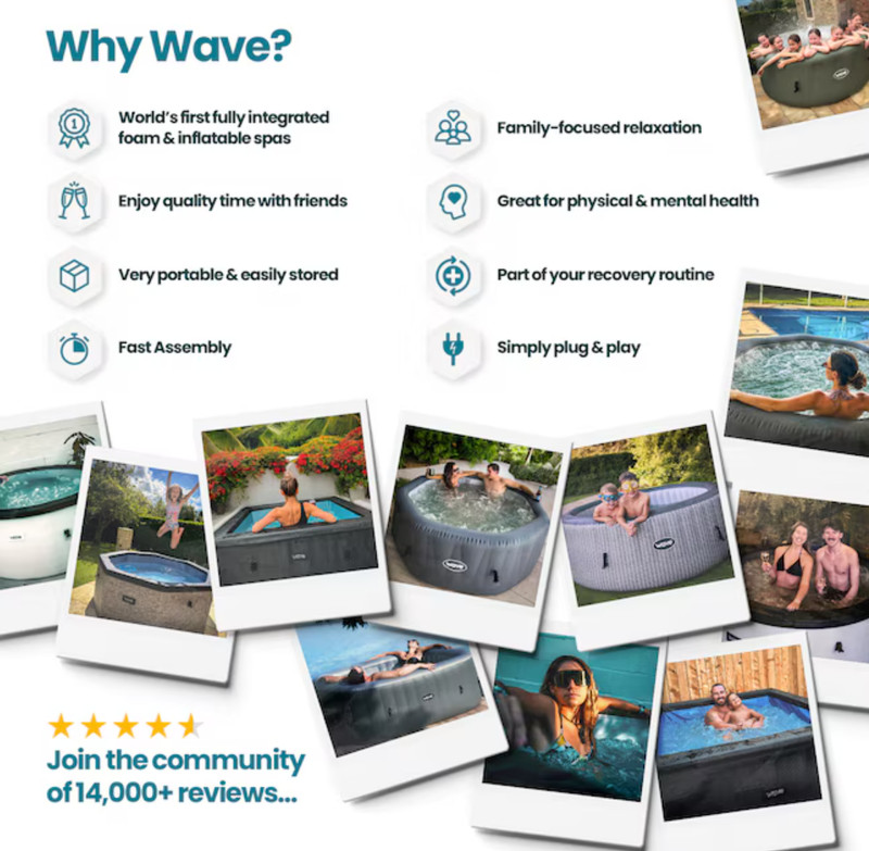 Wave Dark Gray Square Inflatable Spa Hot Tub 104F Cover Included Offer gallery