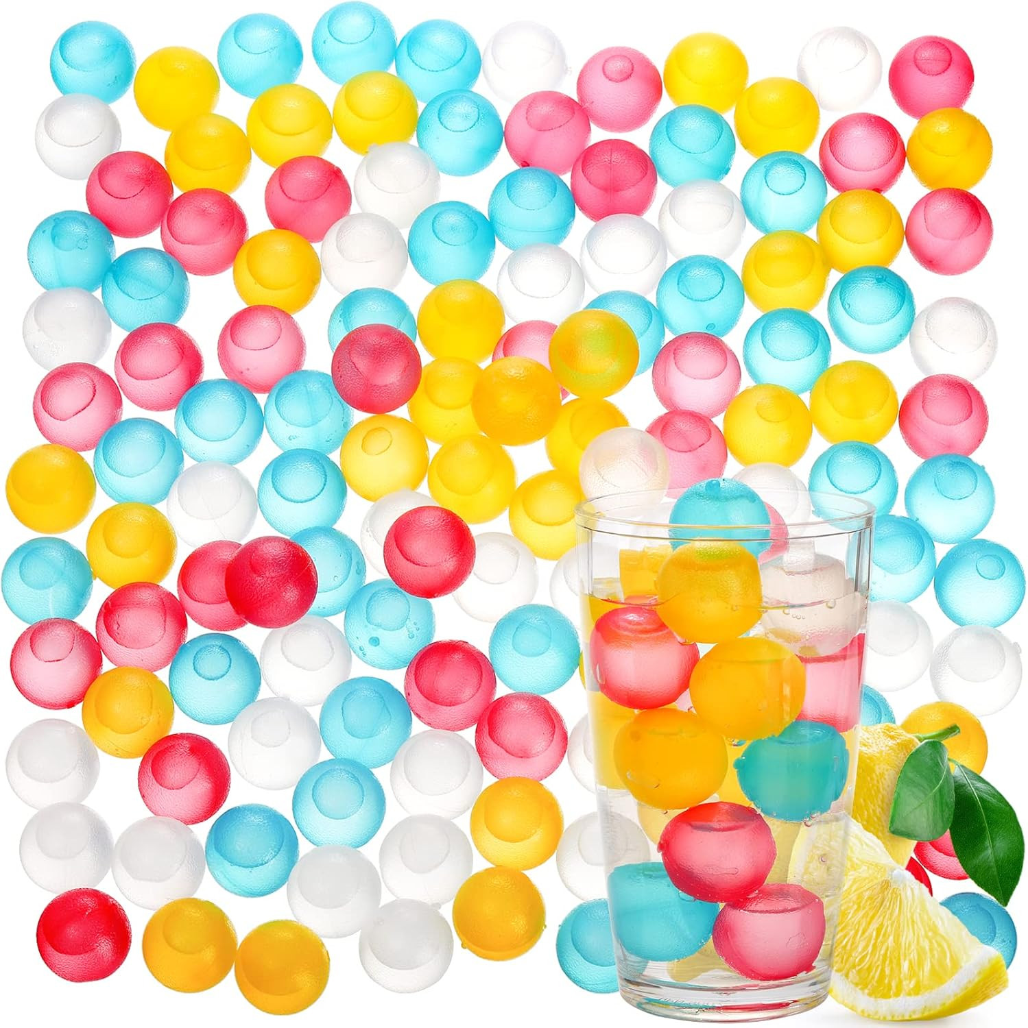 200 Pack Reusable Ice Cubes for Drinks, Colored Plastic, round for Cocktails, Wi gallery