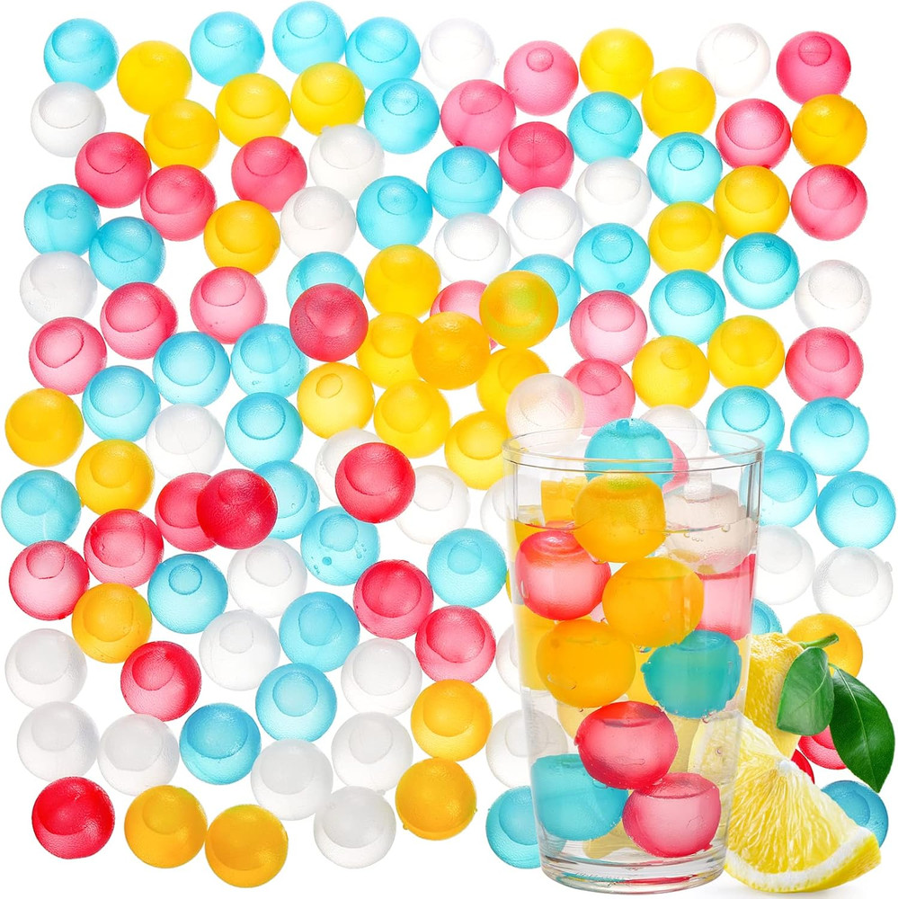 200 Pack Reusable Ice Cubes for Drinks, Colored Plastic, round for Cocktails, Wi