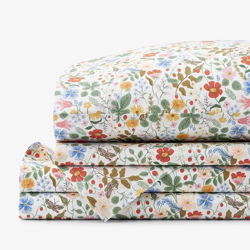 NEW Rifle Paper Co. Strawberry Fields Classic Cool Cotton Percale Bed Sheet Set gallery