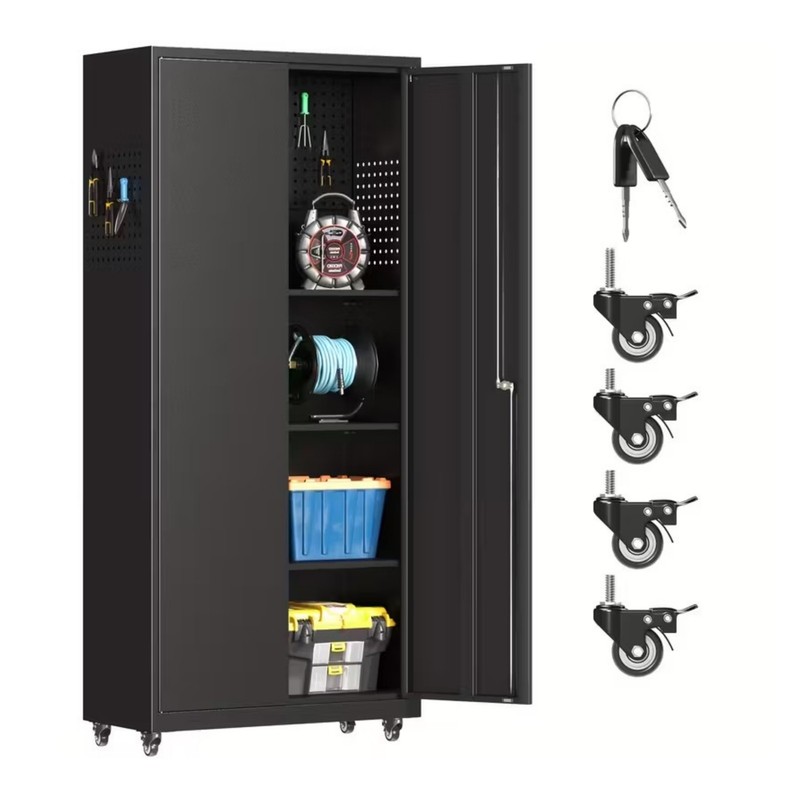 Locking Storage Cabinet w/Adjustable Shelves Metal Garage Tool Cabinet on Wheels gallery